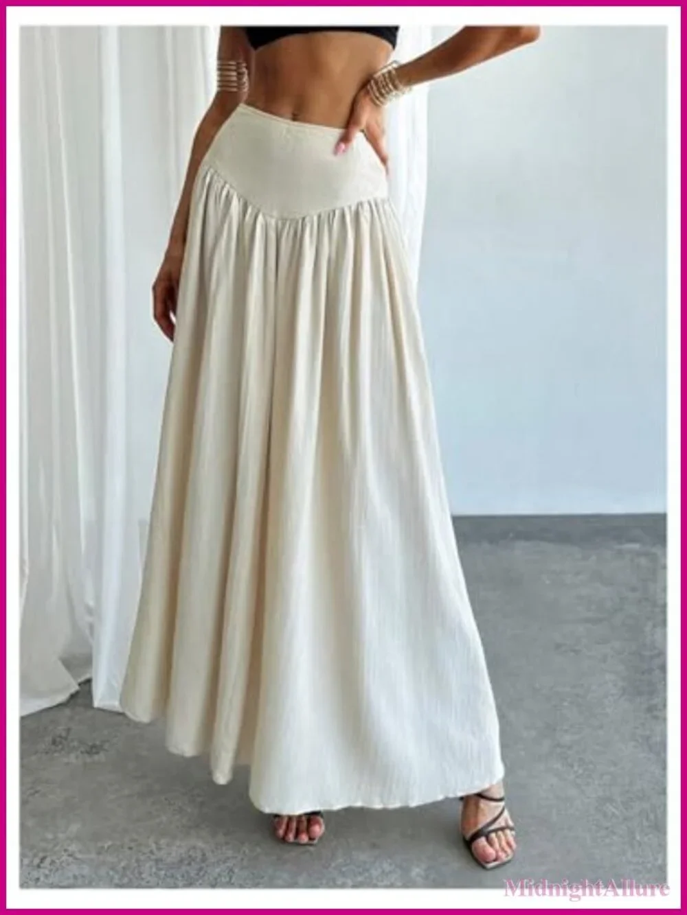 Women's High Waist Pleated Flowy Long Maxi Skirt with Pocket